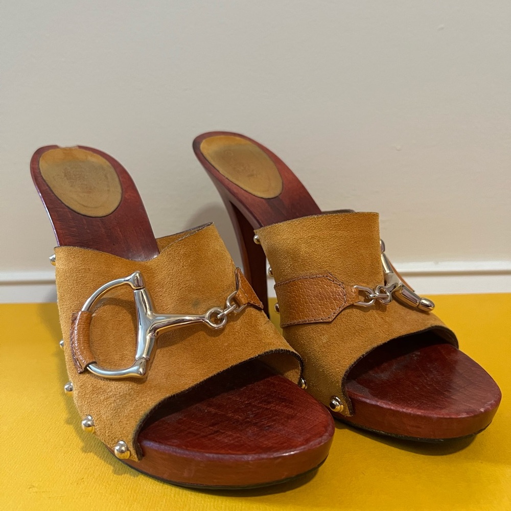 Gucci Wooden Sandals with Silver Studs
